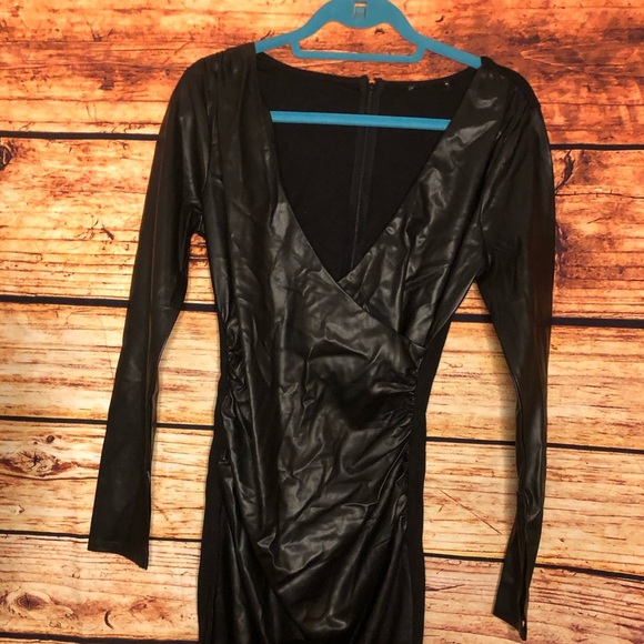 Faux-Leather Surplice Dress - Picture 5 of 16